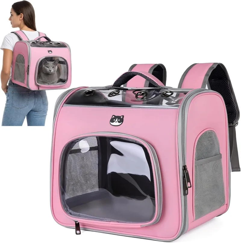 Sac à Dos de Transport Pliable pour Chat et Petit Chien jusqu’à | Respirant, Fenêtre Transparente, Sécurisé et Confortable