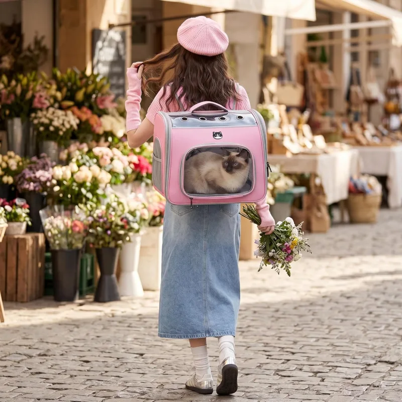 Sac à Dos de Transport Pliable pour Chat et Petit Chien jusqu’à | Respirant, Fenêtre Transparente, Sécurisé et Confortable