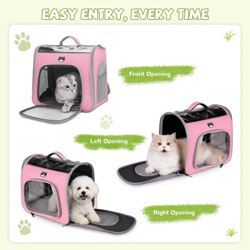 Sac à Dos de Transport Pliable pour Chat et Petit Chien jusqu’à | Respirant, Fenêtre Transparente, Sécurisé et Confortable