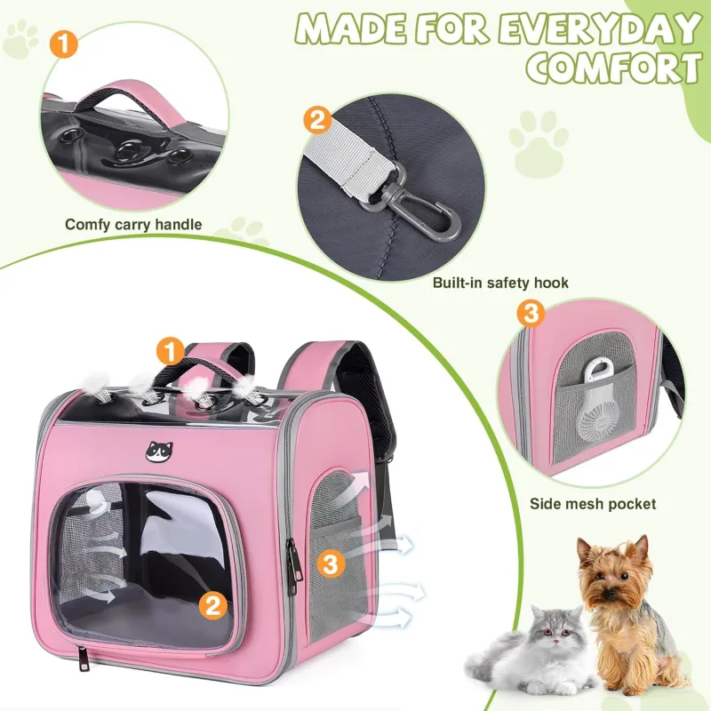 Sac à Dos de Transport Pliable pour Chat et Petit Chien jusqu’à | Respirant, Fenêtre Transparente, Sécurisé et Confortable