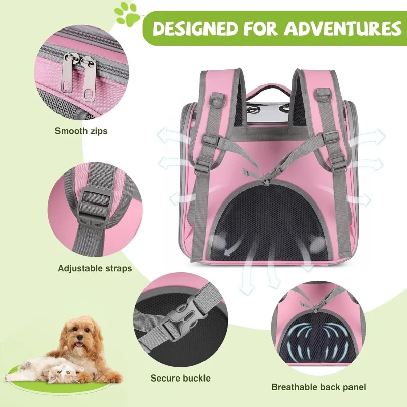 Sac à Dos de Transport Pliable pour Chat et Petit Chien jusqu’à | Respirant, Fenêtre Transparente, Sécurisé et Confortable