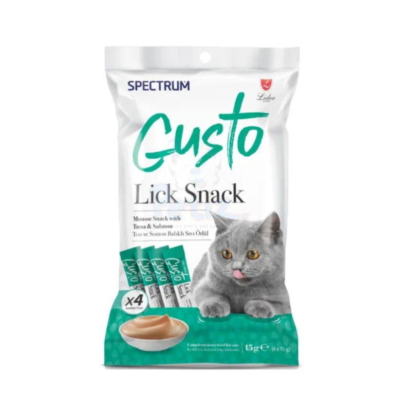 Spectrum Gusto – Lick Snack pour Chats au Thon et au Saumon – 4 x 15 g