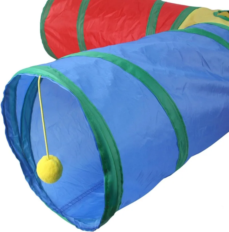 Tunnel pour Chat 4 Voies Coloré – Jouet Pliable d’Intérieur pour Se Cacher, Explorer et Jouer – Tube Ludique Multifonction