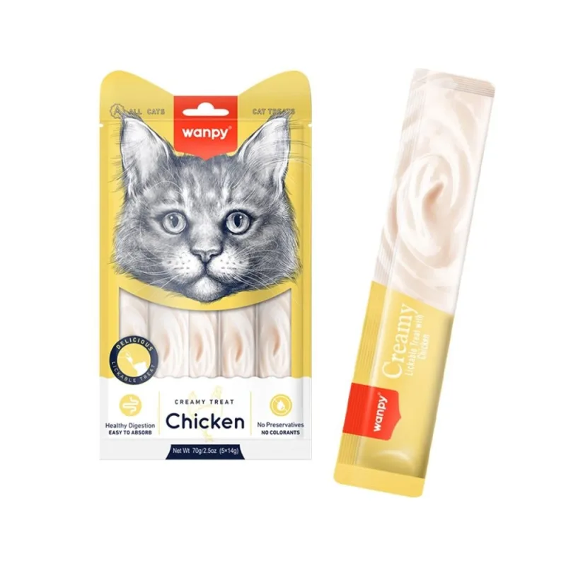 Wanpy Creamy Chicken – Friandises Crémeuses à Lécher pour Chat (5 × )