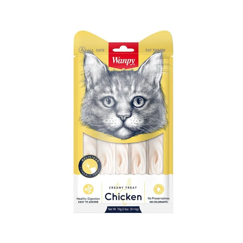 Wanpy Creamy Chicken – Friandises Crémeuses à Lécher pour Chat (5 × )