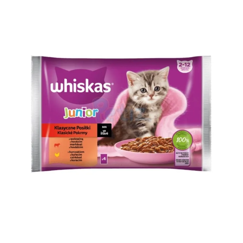 Whiskas Junior – Alimentation humide en sauce pour chatons – Bœuf et poulet