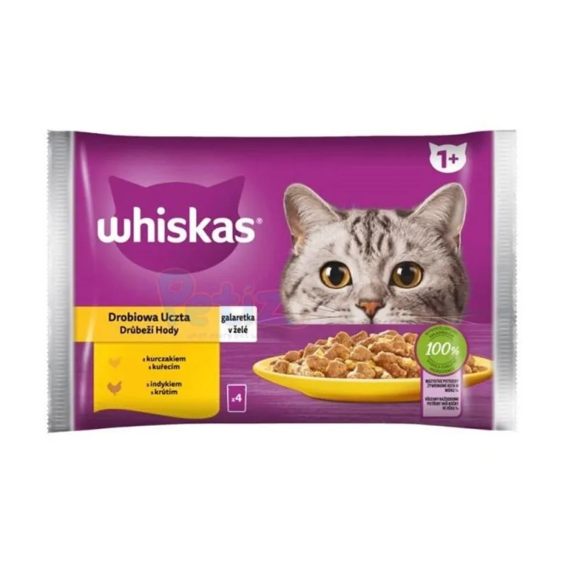 Whiskas Volaille en Gelée pour Chats Adultes – Bouchées à la Dinde et au Poulet