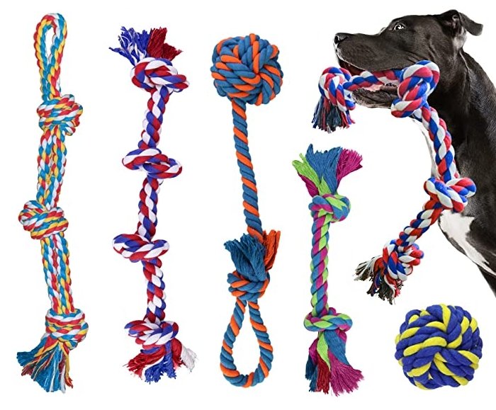 Corde Jouet Résistante pour Chien Moyen et Grand – Jouet à Mâcher en Coton Naturel avec Balle en TPR