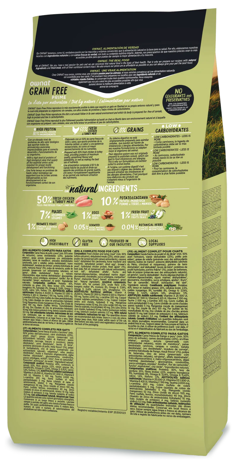 Croquettes Ownat Grain Free Prime Adult Sans Céréales Soutien digestif et articulaire