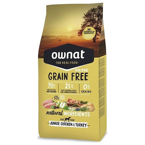 Croquettes Ownat Grain Free Prime Junior Poulet et Dinde – alimentation naturelle pour votre chiot