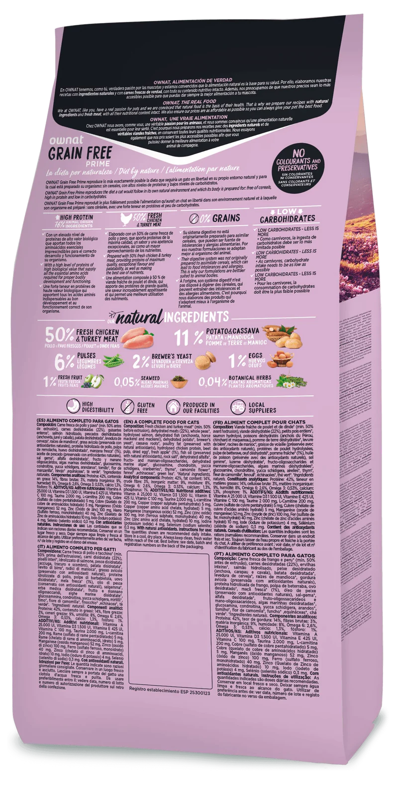 Croquettes Ownat Sans Céréales Prime Sterilized Poisson pour Chats Stérilisés Haute teneur en protéines animales