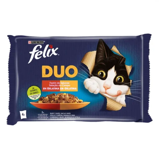Felix Duo Festin de Saveurs en Gélatine pour Chats – | Double Saveur Gourmande, Aliment Complet en Gelée, Riche en Oméga-6 et Nutriments Essentiels