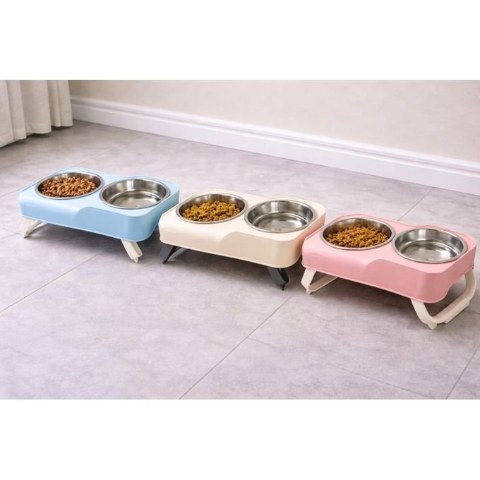 Gamelle Surélevée Double pour Chien et Chat avec Bols en Inox Amovibles – Support Pliable Antidérapant