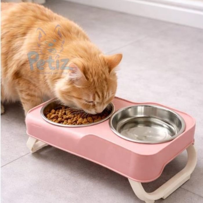 Gamelle Surélevée Double pour Chien et Chat avec Bols en Inox Amovibles – Support Pliable Antidérapant
