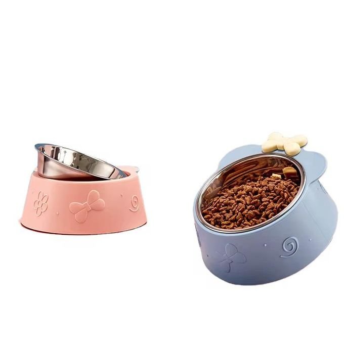 Gamelle Surélevée Inclinée pour Chat et Petit Chien en Acier Inoxydable avec Support Antidérapant – Bol d’Eau et de Nourriture Ergonomique Rose