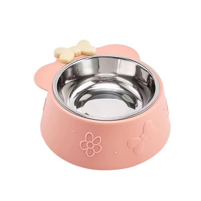 Gamelle Surélevée Inclinée pour Chat et Petit Chien en Acier Inoxydable avec Support Antidérapant – Bol d’Eau et de Nourriture Ergonomique Rose