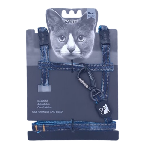 Harnais Chat Jeans Ultra-Confortable – Harnais Réglable en Denim Respirant pour Chats de Toutes Tailles, Sécurisé et Stylé
