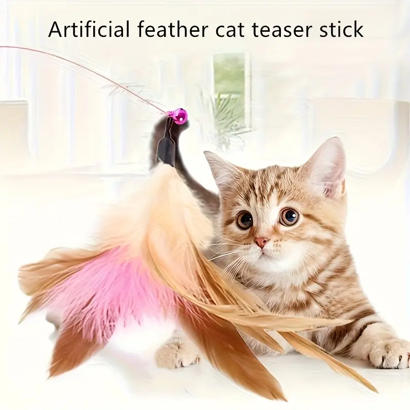 Jouet Teaser pour Chat avec Plumes, Clochette et Tige Flexible – Baguette Interactive pour Jeu de Chasse en Intérieur