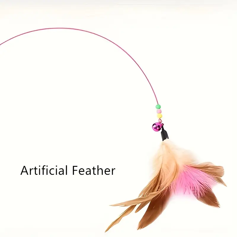 Jouet Teaser pour Chat avec Plumes, Clochette et Tige Flexible – Baguette Interactive pour Jeu de Chasse en Intérieur