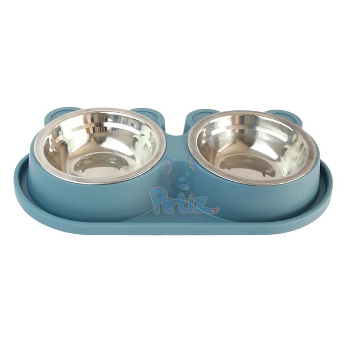 Mangeoire Double pour Chien et Chat avec Bols Inox Amovibles 32×15 cm