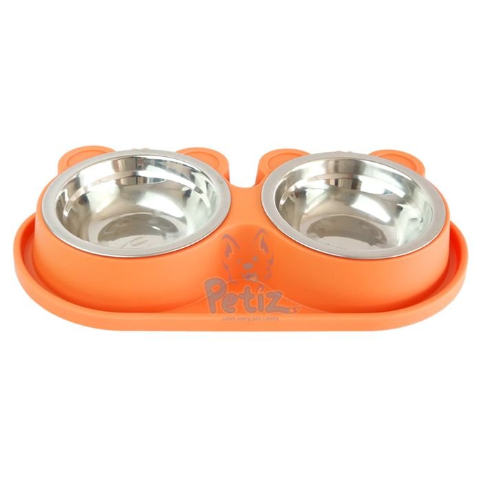 Mangeoire Double pour Chien et Chat avec Bols Inox Amovibles 32×15 cm