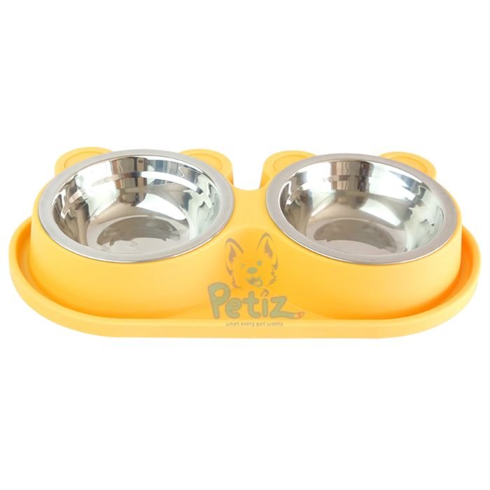 Mangeoire Double pour Chien et Chat avec Bols Inox Amovibles 32×15 cm