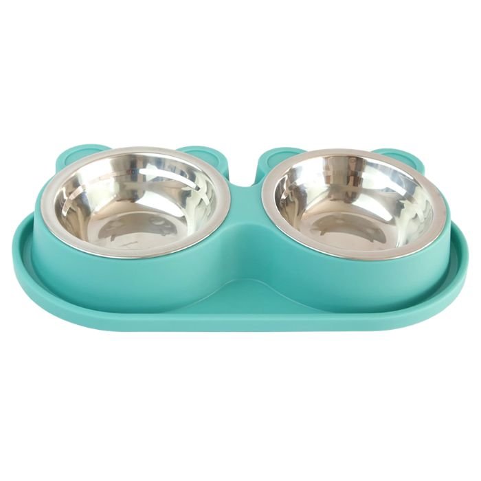Mangeoire Double pour Chien et Chat avec Bols Inox Amovibles 32×15 cm