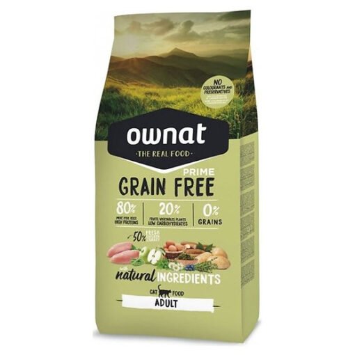 Ownat Grain Free Cat Prime Adult Croquettes Sans Céréales pour Chats Adultes – Poulet & Dinde Fraîche 50%