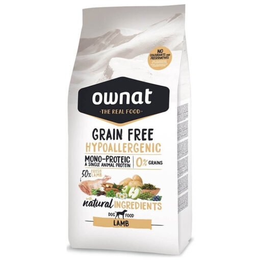 Ownat Grain Free Hypoallergenic Agneau alimentation hypoallergénique et hautement digestible Croquettes sans céréales à l’agneau – Spécial chiens sensibles