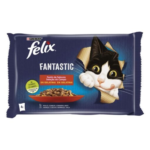 Purina Felix Fantastic Festin de Viande en Gelée – Nourriture humide pour chats adultes aux morceaux tendres et juteux, 100 % complète et équilibrée