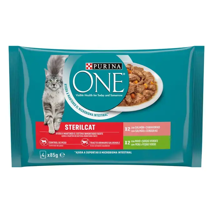 Purina One Adult Sachets Fraîcheur pour Chat Stérilisé au Saumon et à la Dinde | Aliment Humide Complet pour Chat Adulte