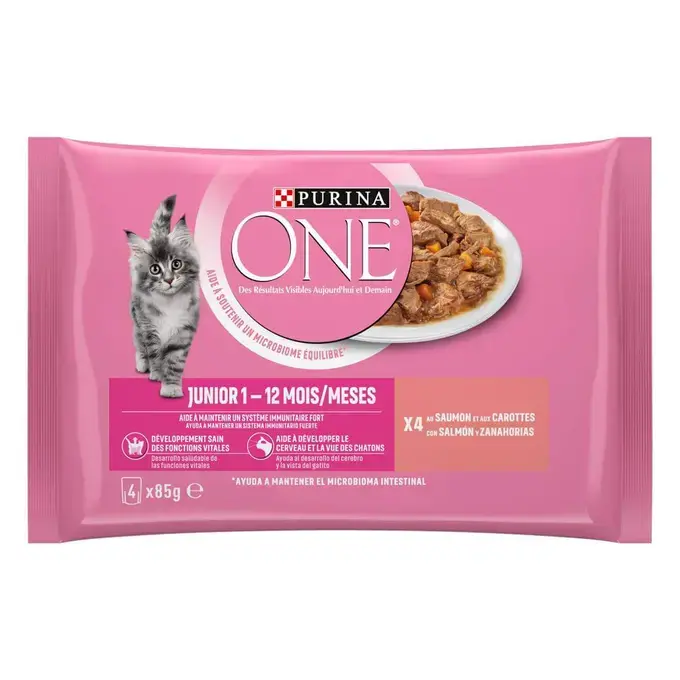 Purina One Junior Sachets pour Chaton au Saumon et Carottes | Aliment Humide Complet pour Chatons
