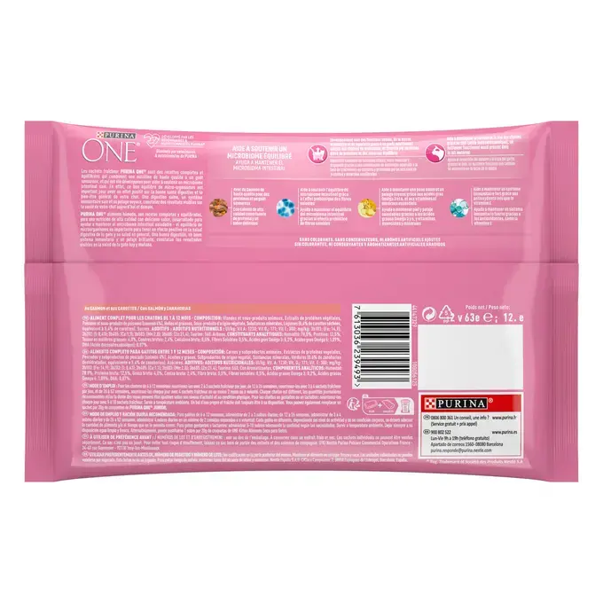 Purina One Junior Sachets pour Chaton au Saumon et Carottes | Aliment Humide Complet pour Chatons