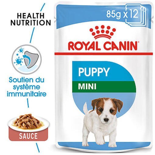 Royal Canin Mini Puppy Sauce – Alimentation Complète en Sauce pour Chiots de Petites Races, Soutien Immunitaire, Digestion Optimale et Saveur Appétente