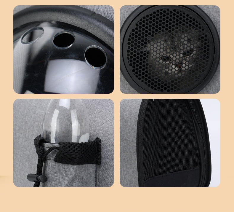 Sac Transport Chat, petit Chien,Caisse de Transport Chat Pliable avec Bandoulière Réglable,Respirant Sac de Transport Chat avec Capsule Spatiale Ventilée,Matelas en Peluche Amovible et Porte bouteille
