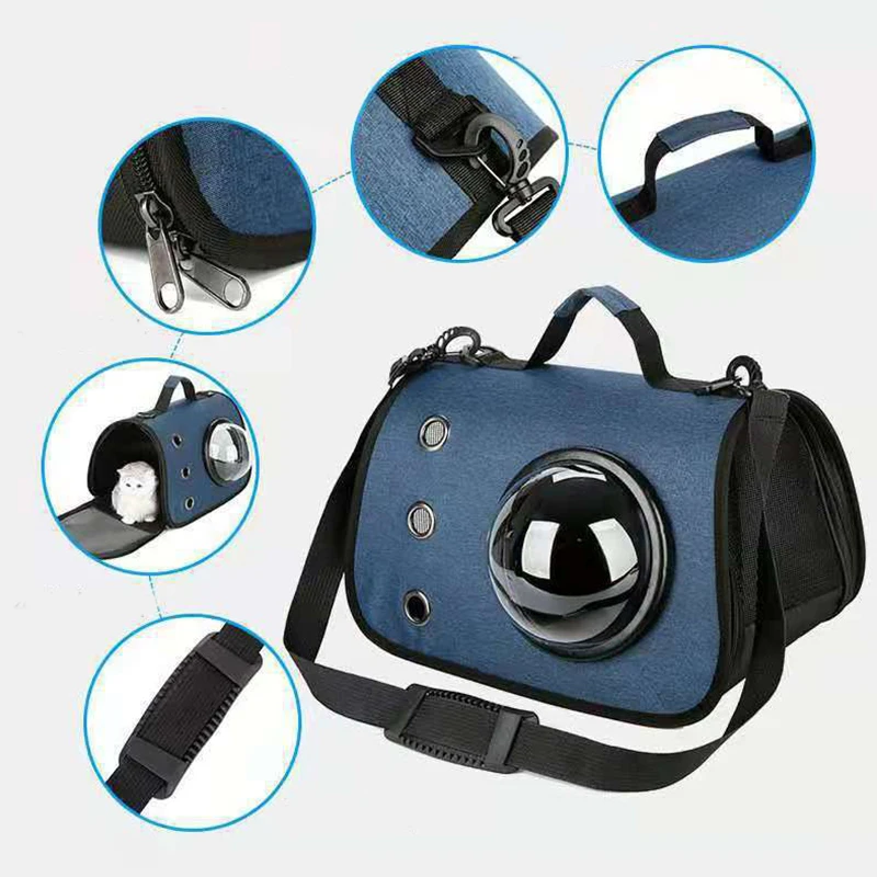 Sac Transport Chat, petit Chien,Caisse de Transport Chat Pliable avec Bandoulière Réglable,Respirant Sac de Transport Chat avec Capsule Spatiale Ventilée,Matelas en Peluche Amovible et Porte bouteille