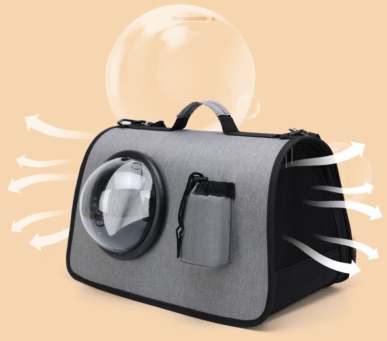 Sac Transport Chat, petit Chien,Caisse de Transport Chat Pliable avec Bandoulière Réglable,Respirant Sac de Transport Chat avec Capsule Spatiale Ventilée,Matelas en Peluche Amovible et Porte bouteille