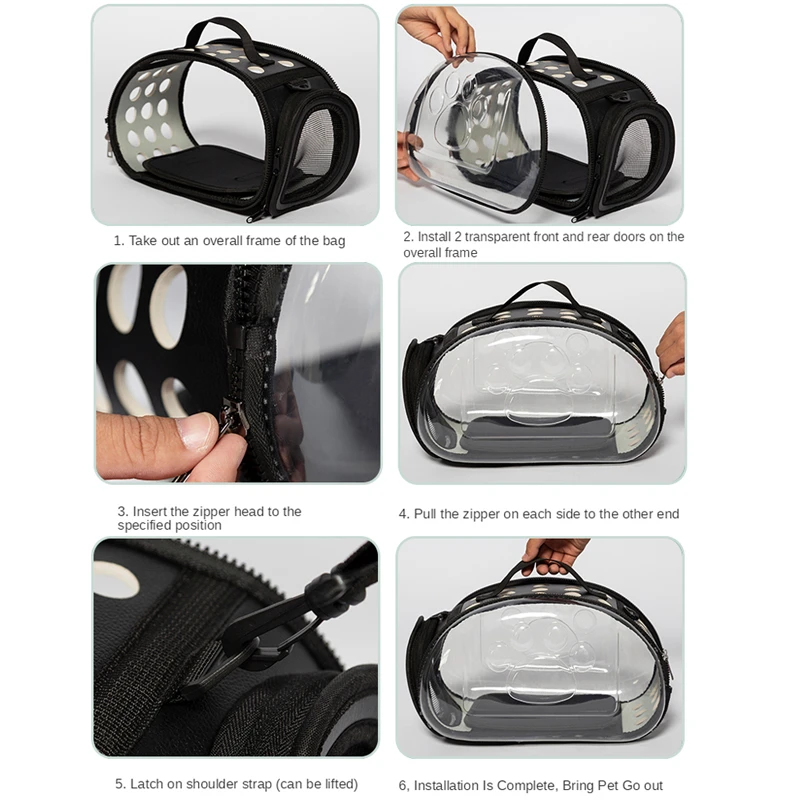 Sac Transport transparent pour Animaux De Compagnie, Caisse de Transport Chat et petit chien, Pliable avec Bandoulière Réglable, Respirant Sac de Transport Chat avec Capsule, transparent universel.