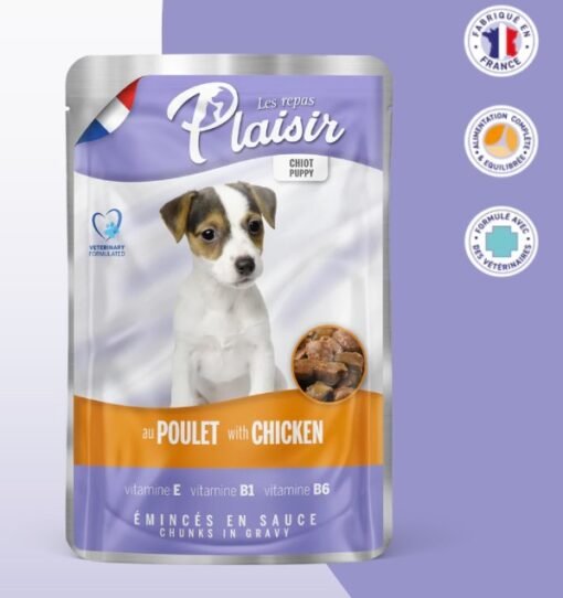 Sachet Fraîcheur Émincés au Poulet en Sauce pour Chiots – Repas Complet, Savoureux et Équilibré pour Jeunes Chiens en Croissance