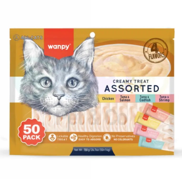 Wanpy friandise pour chat avec 4 saveurs 50 piéces de