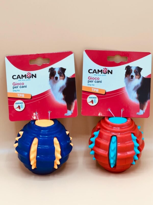 Jouet Bicolore pour Chien avec Balle à Picots et Couineur