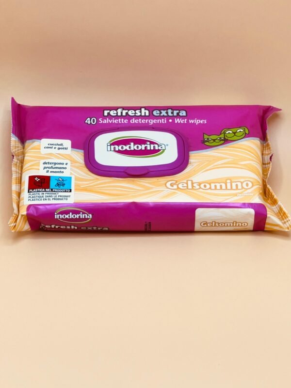 Lingettes humides Inodorina Refresh - Parfum Jasmin pour chiens et chats, 20x30 cm, 40 lingettes
