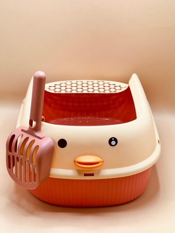 Bac à litière pour chat en forme de petit canard jaune, avec grande ouverture, semi-fermé et équipé d’une pédale. Idéal pour les fournitures de nettoyage pour chats. – Image 2