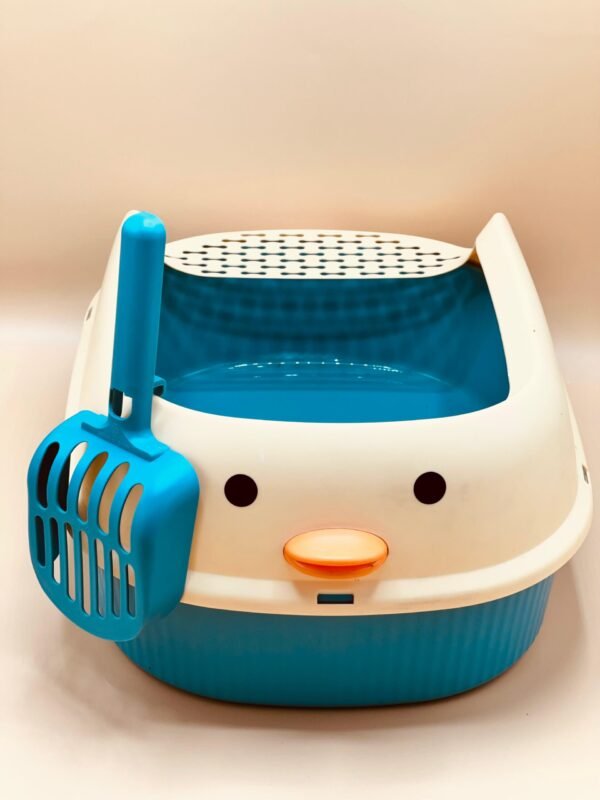 Bac à litière pour chat en forme de petit canard jaune, avec grande ouverture, semi-fermé et équipé d’une pédale. Idéal pour les fournitures de nettoyage pour chats.