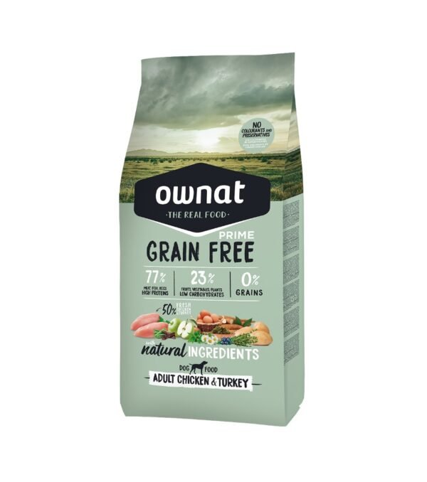 Ownat Prime Grain Free – Poulet & Dinde Adulte (Sans Céréales) 12kg